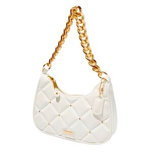 Gold Studded White Quilted Slouchy Shoulder Bag - NWT